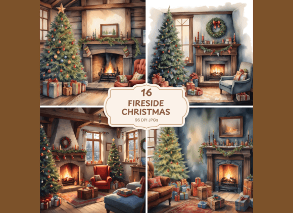 16 Fireside Christmas High Quality JPGs for Editorial Illustrations