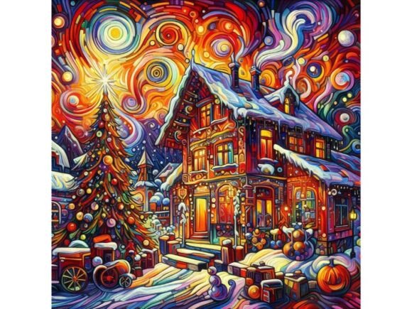 A Fauvist-inspired Christmas Scene with Illustrations