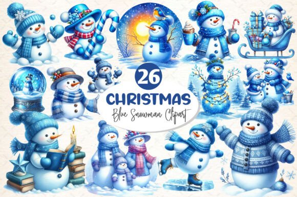 Blue Christmas Snowman Clipart for Brand Identity and Illustrations