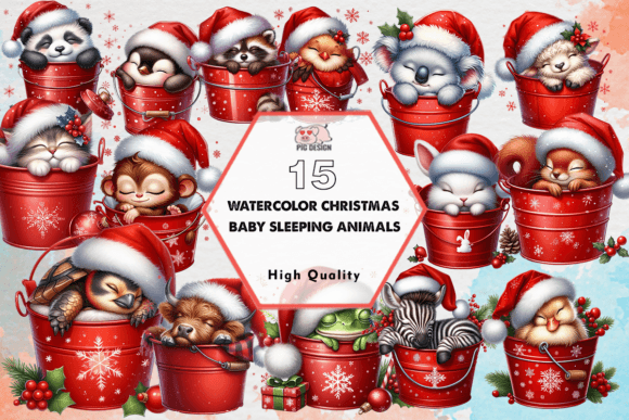 Christmas Baby Sleeping Animal Illustrations for Branding