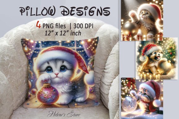 Christmas Cute Pets Pillow Case Designs: Illustrations