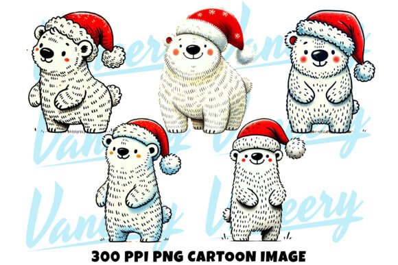 Christmas Polar Bear Cartoon Illustrations