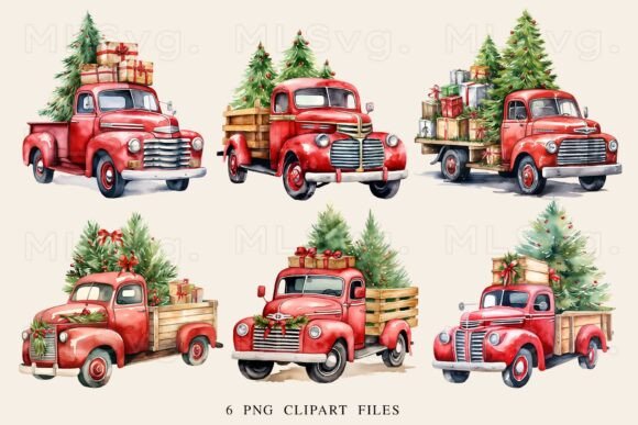 Christmas Red Truck PNG Bundle: Illustrations for Modern Publishing