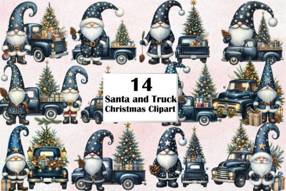 Christmas Santa and Truck Clipart Review for Digital Illustrations