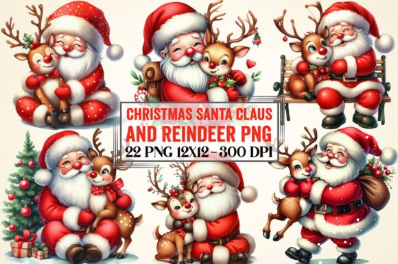 Christmas Santa Claus and Reindeer PNG