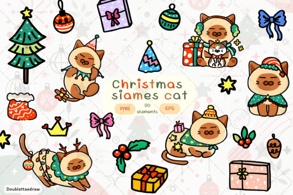 Christmas Siamese Cat Clipart PNG EPS for Illustrations