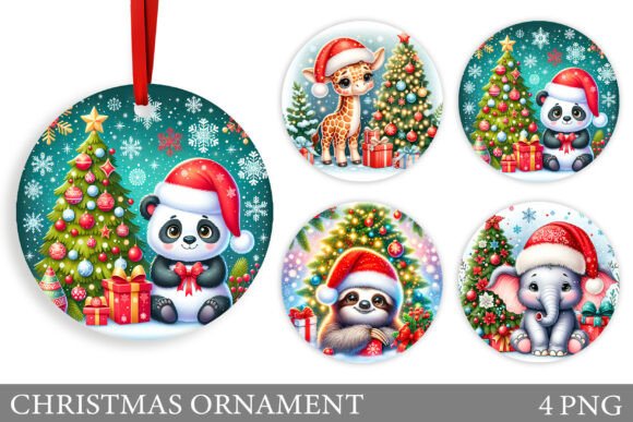 Cute Animals Christmas Ornament Design in Illustrations