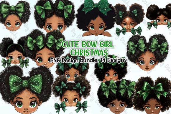 Cute Bow Girl Christmas Clipart PNG: Illustrations for Branding