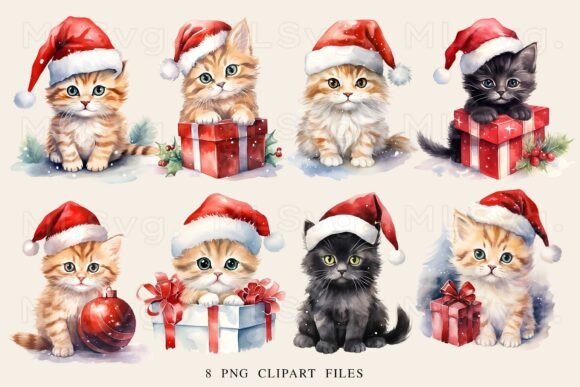 Cute Christmas Cat PNG Bundle: Illustrations for Holiday Crafts