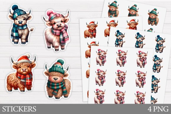 Cute Cow Sticker. Christmas Sticker for Modern Illustrations