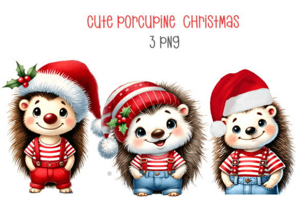 Cute Porcupine Christmas Clipart for Illustrations
