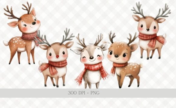 Cute Winter Christmas Reindeer Clipart for Illustrations