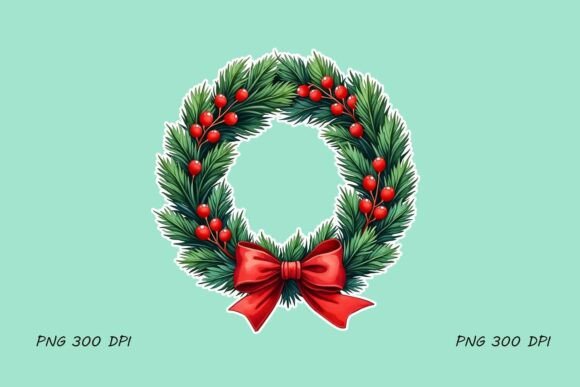 Festive Christmas Wreath with Red Bow Illustrations