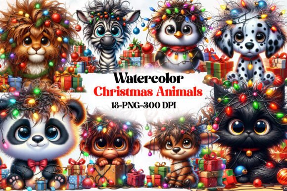 Funny Christmas Animals Clipart for Brand Identity and Illustrations