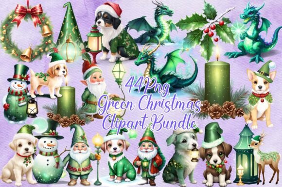 Green Christmas Clipart Bundle: Illustrations for Handmade Sellers