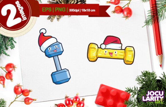 Kawaii Christmas Dumbbell Cartoon Vector for Illustrations