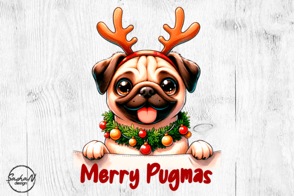 Merry Pugmas, Christmas Dog Sublimation: Illustrations for Holiday Content