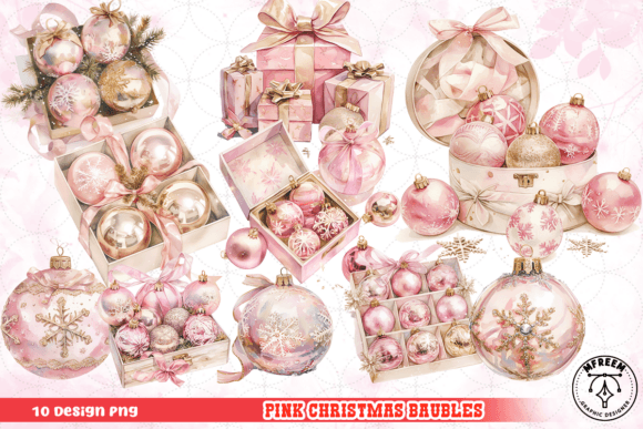 Pink Christmas Baubles Clipart PNG: Illustrations for Branding