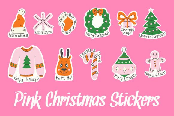 Pink Christmas Stickers PNG Clipart for Illustrations