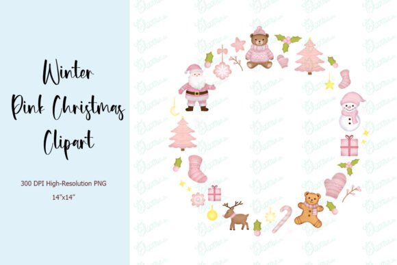 Pink Christmas Wreath Illustration Png
