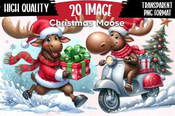 Quirky Christmas Moose Clipart Bundle 1 for Illustrations